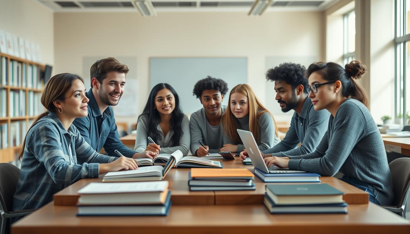 Learners collaborating in a study area